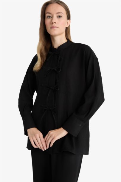 Regular Fit Crinkle Fabric Long Sleeve Tunic