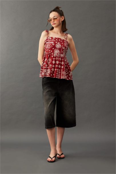 بلوزة بوبلين فلير فيت مطبوع