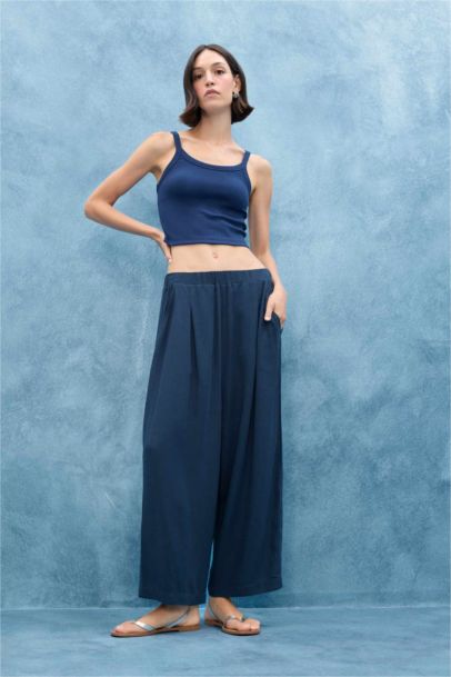 Balloon Fit Regular Waist Cropped Linen Blend Trousers