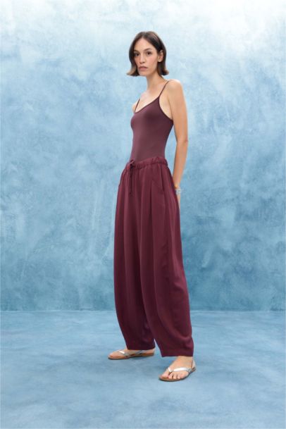 سروال من مزيج الكتان بالون فيت بجيب مزدوج