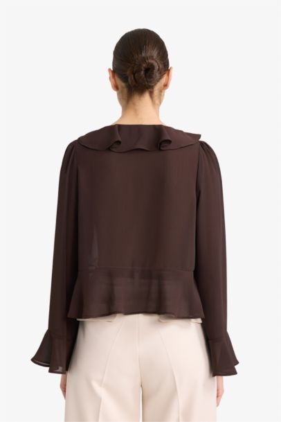 بلوزة كم طويل شيفون قصة عادية