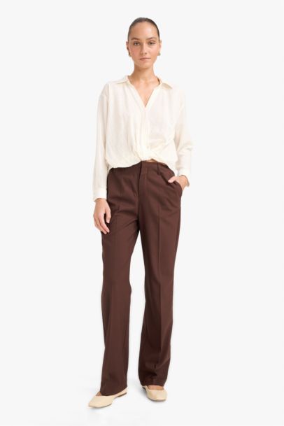 Regular Fıt Gömlek Yaka Pamuklu Uzun Kollu Bluz