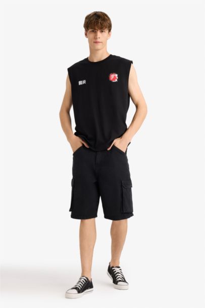 Boxy Fit Printed Crew Neck Sleeveless Tank Top