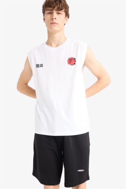 Boxy Fit Printed Crew Neck Sleeveless Tank Top