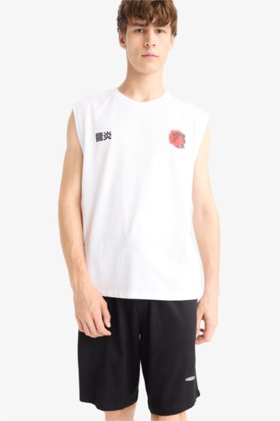 Boxy Fit Printed Crew Neck Sleeveless Tank Top