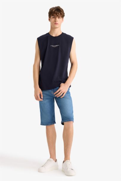 Boxy Fit Printed Crew Neck Sleeveless Tank Top