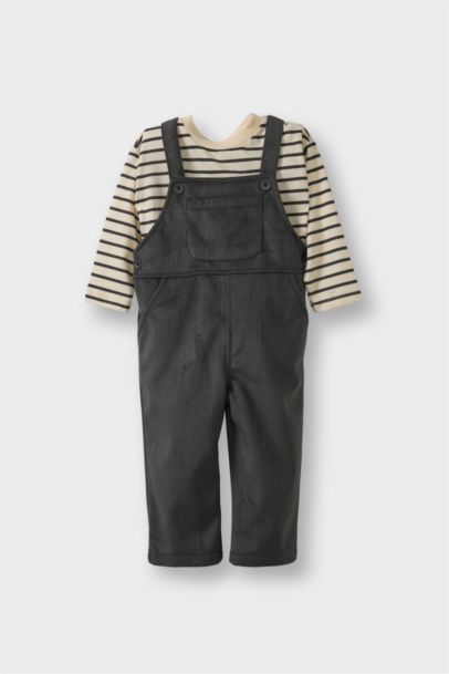 Ensemble T-shirt manches longues rayé et Salopette en velours pour bébé garçon