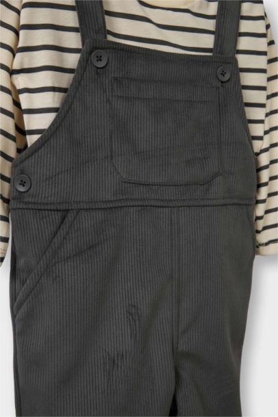 Ensemble T-shirt manches longues rayé et Salopette en velours pour bébé garçon