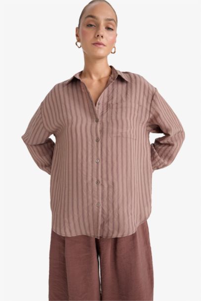 Chemise Oversize à rayures en modal à manches longues