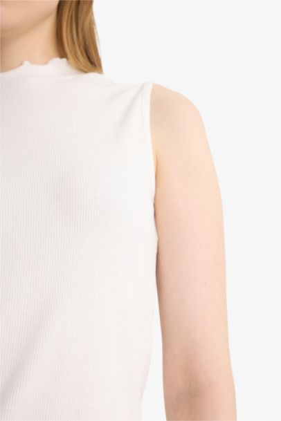 Slim Fit Half Turtleneck Ribbed Sleeveless Tunic