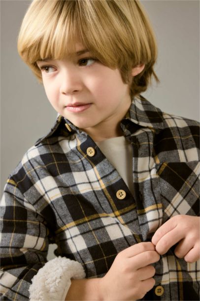 Ekose Desenli Flanel Uzun Kollu Gömlek Erkek Bebek