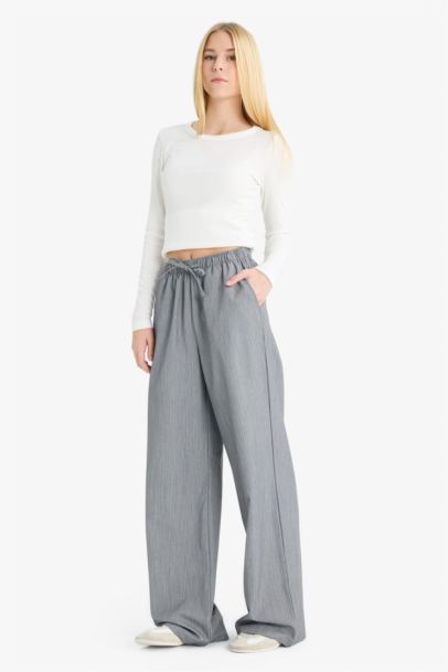 Wide Leg Striped Trousers