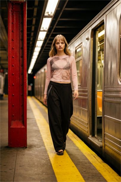 Брюки со средней талией в полоску для женщин