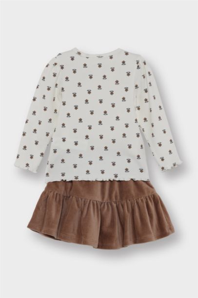 Girl Floral T-Shirt Velvet Skirt 3 Piece Set