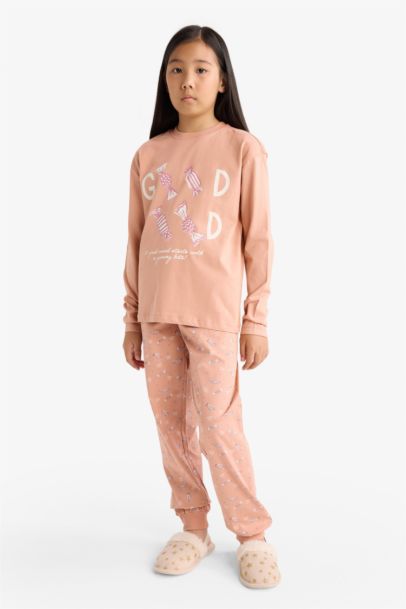 Pijama Takımı Baskılı Uzun Kollu Üst Uzun Alt Kız Çocuk