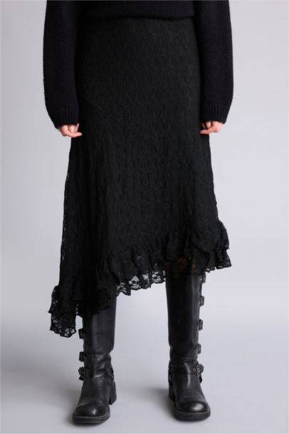 Coool A Line Lace Combed Lining Normal Waist Midi Knitted Skirt