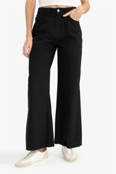 Wide Leg Zipper Gabardine Trousers