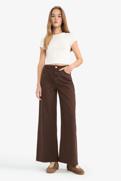 Wide Leg Zipper Gabardine Trousers