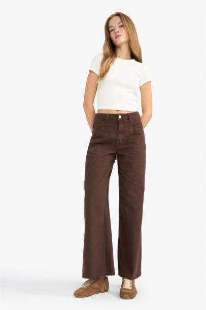 Wide Leg Zipper Gabardine Trousers