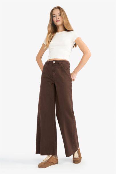 Wide Leg Zipper Gabardine Trousers
