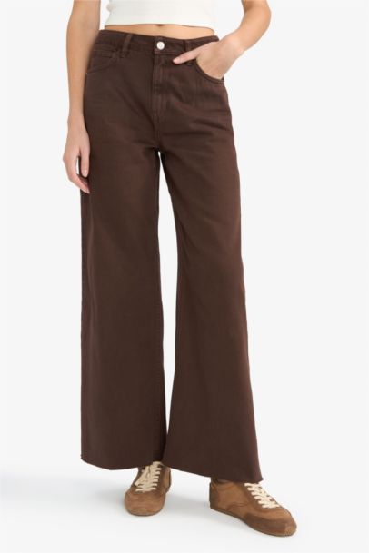 Wide Leg Zipper Gabardine Trousers