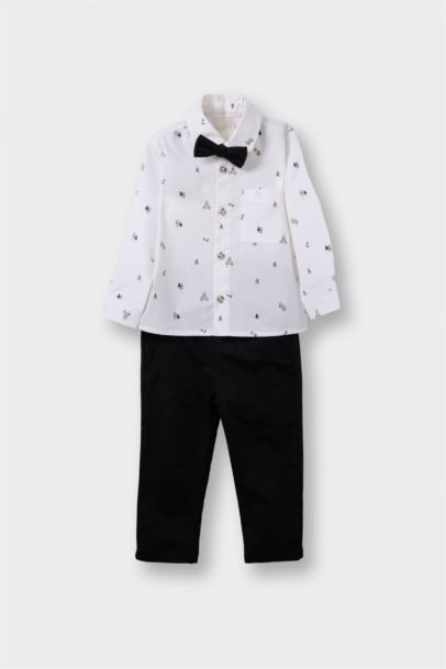 Yılbaşı Temalı 2'li Takım Desenli Gömlek Pantolon Erkek Bebek