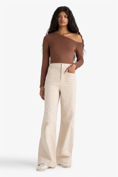 تيشيرت ردن طويل سليم فيت بكتف واحد