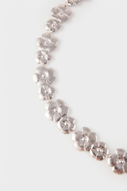 Kadın Çiçekli Silver Bel Zinciri