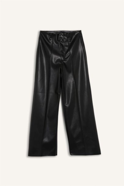 Pantalon long en cuir Coupe large