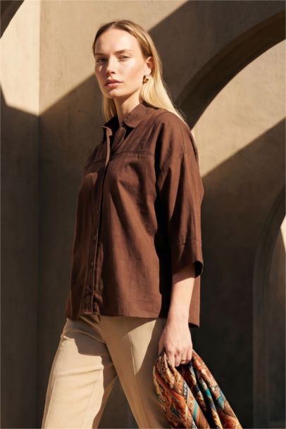 قميص قطن كم طويل قصة مريحة