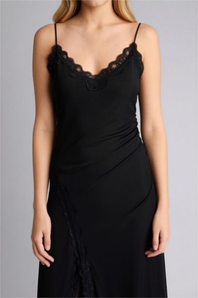 V-Neck Tulle Midi Dress