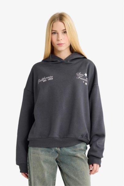 Overshirt Fit Hooded Printed Thick Sweatshirt