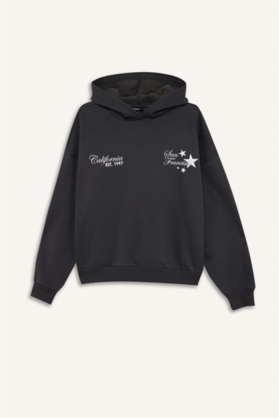 Overshirt Fit Hooded Printed Thick Sweatshirt