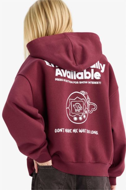 Overshirt Fit Hooded Printed Thick Sweatshirt