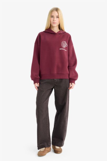 Overshirt Fit Hooded Printed Thick Sweatshirt