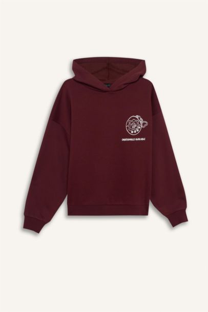 Overshirt Fit Hooded Printed Thick Sweatshirt