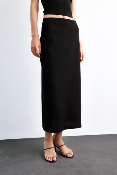 Fıtted Twill Midi Etek