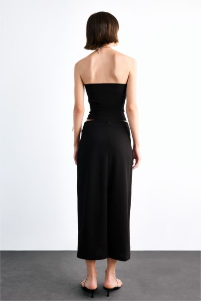 Fıtted Twill Midi Etek