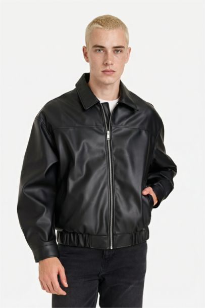 Oversıze Gömlek Yaka Fermuarlı Mont