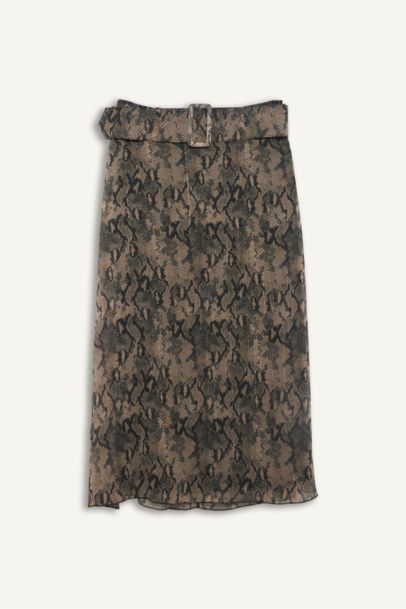 Regular Fit Patterned Lined Chiffon Midi Skirt