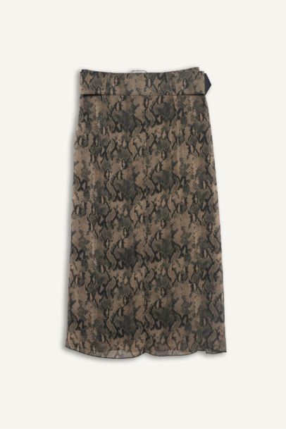 Regular Fit Patterned Lined Chiffon Midi Skirt