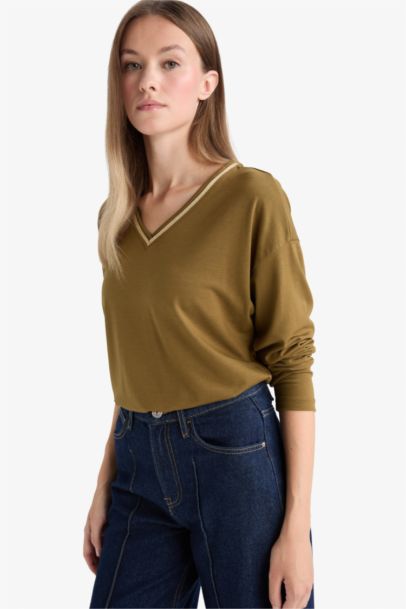 Regular Fit V Neck Long Sleeve T-Shirt