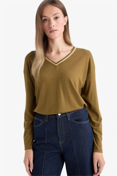 Regular Fit V Neck Long Sleeve T-Shirt