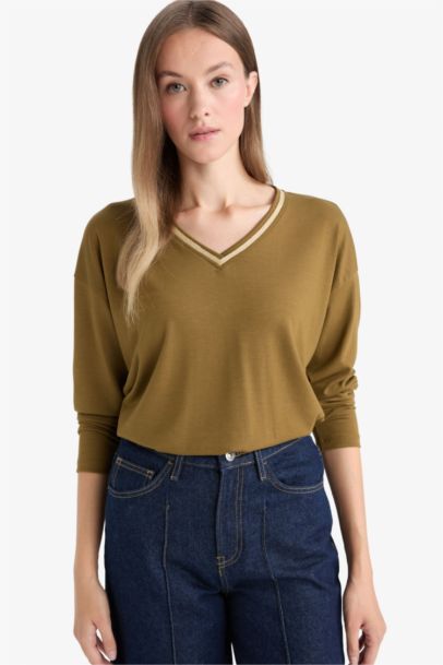 Regular Fit V Neck Long Sleeve T-Shirt