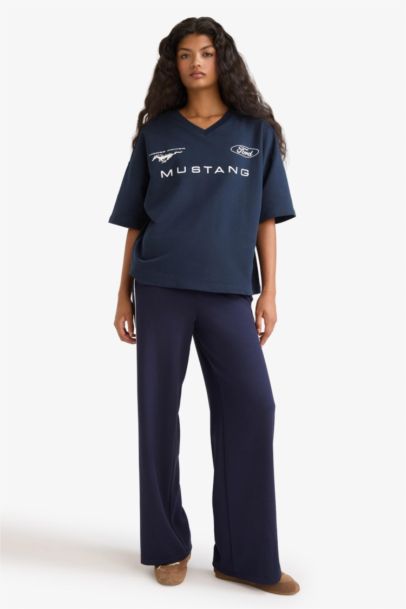 Ford Motor Company Oversize Geniş Kalıp Bisiklet Yaka Sırt Baskılı Kısa Kollu Tişört