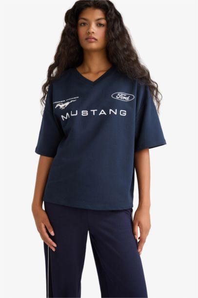 Ford Motor Company Oversize Geniş Kalıp Bisiklet Yaka Sırt Baskılı Kısa Kollu Tişört