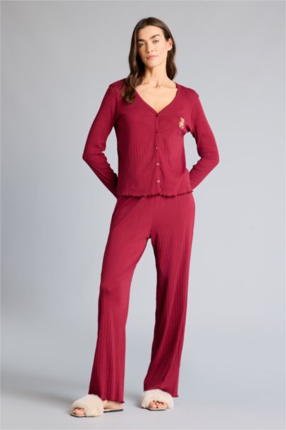 Pijama Takımı Regular Fit Pointel Kumaş Uzun Kollu Üst Uzun Alt