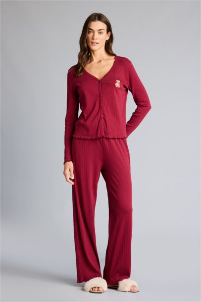 Pijama Takımı Regular Fit Pointel Kumaş Uzun Kollu Üst Uzun Alt