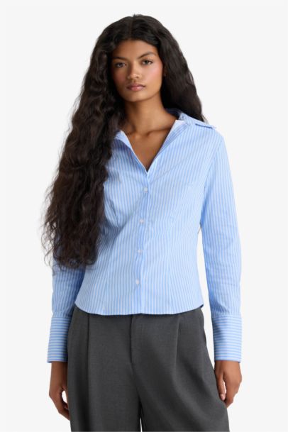 Chemise rayée en bengaline à manches longues Coupe ajustée