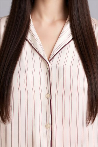 Çizgili Saten Pijama Takımı Üst Alt